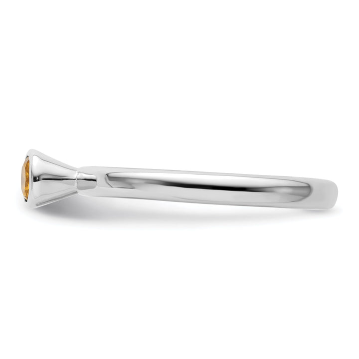 Sterling Silver High 4MM Round Citrine Ring