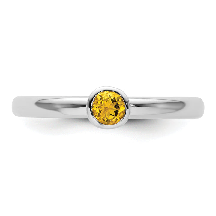 Sterling Silver High 4MM Round Citrine Ring