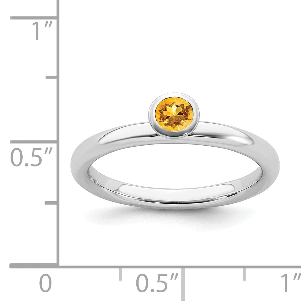 Sterling Silver High 4MM Round Citrine Ring