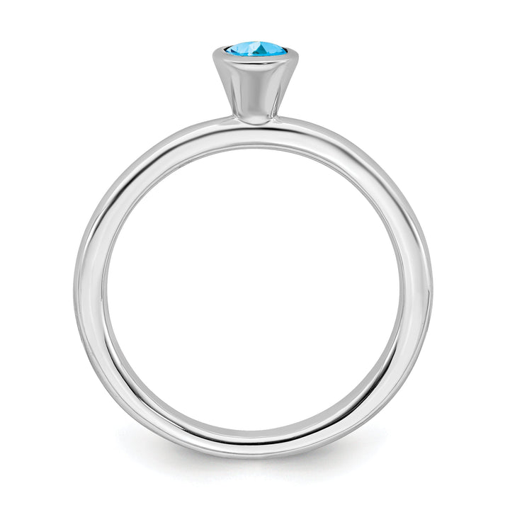 Sterling Silver High 4MM Round Blue Topaz Ring