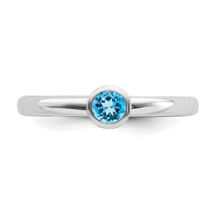 Sterling Silver High 4MM Round Blue Topaz Ring