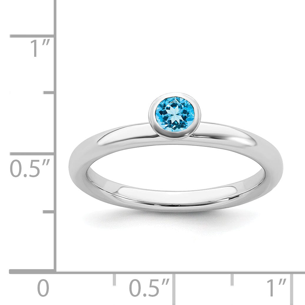 Sterling Silver High 4MM Round Blue Topaz Ring