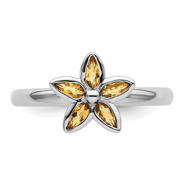 Sterling Silver Citrine Flower Ring