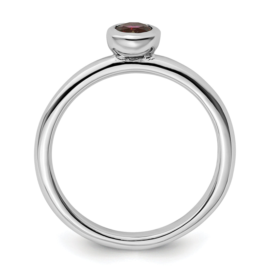 Sterling Silver Low Round Rhodolite Garnet Ring