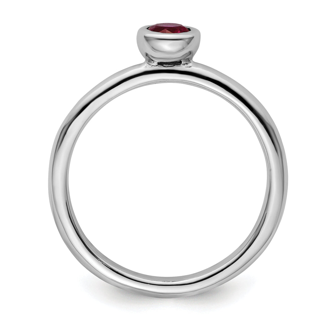 Sterling Silver Low 4MM Round Created Ruby Ring