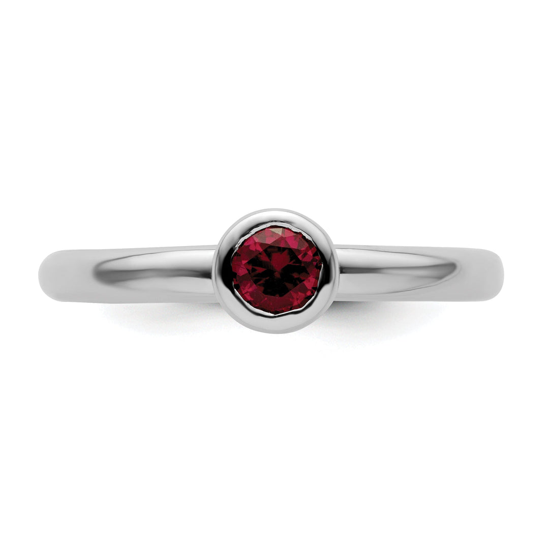 Sterling Silver Low 4MM Round Created Ruby Ring