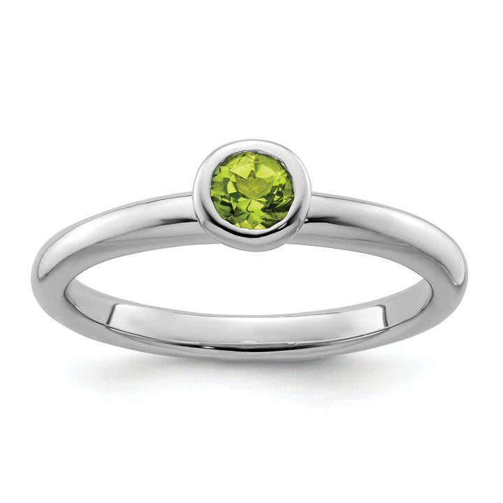 Sterling Silver Low 4MM Round Peridot Ring