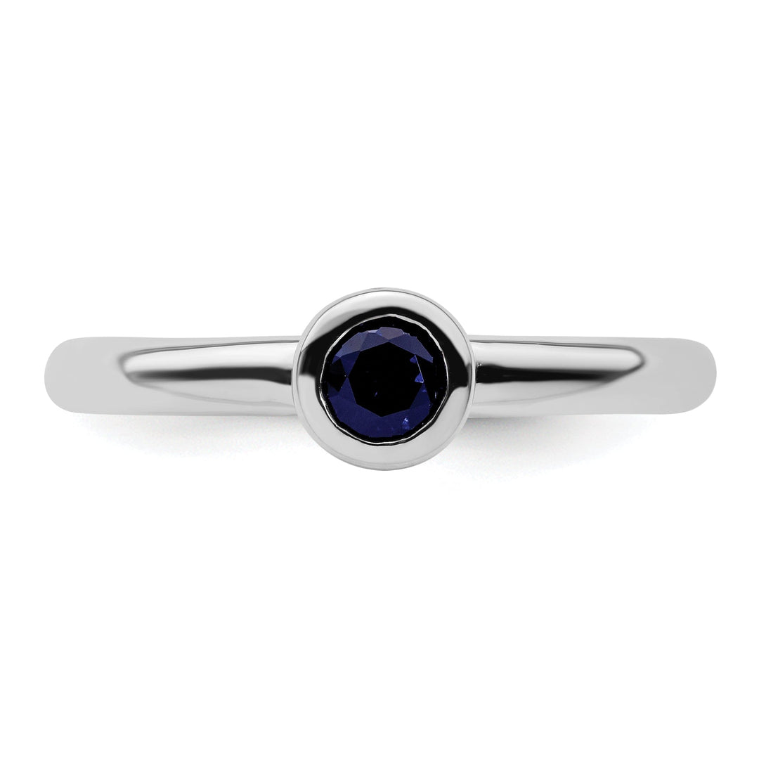 Sterling Silver Round Created Sapphire Ring