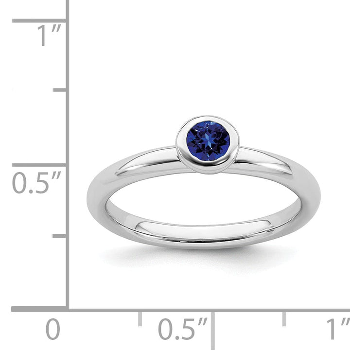 Sterling Silver Round Created Sapphire Ring