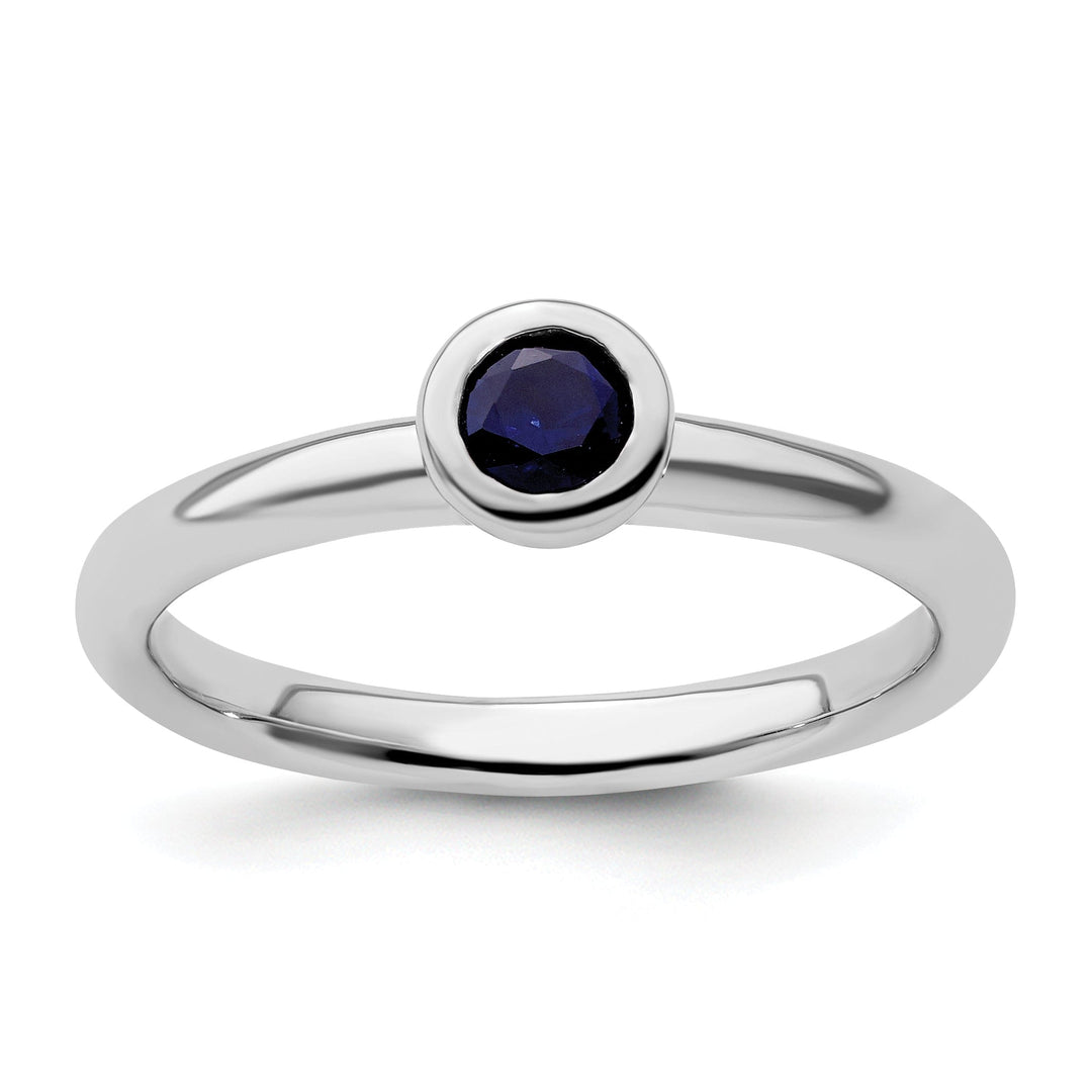 Sterling Silver Round Created Sapphire Ring