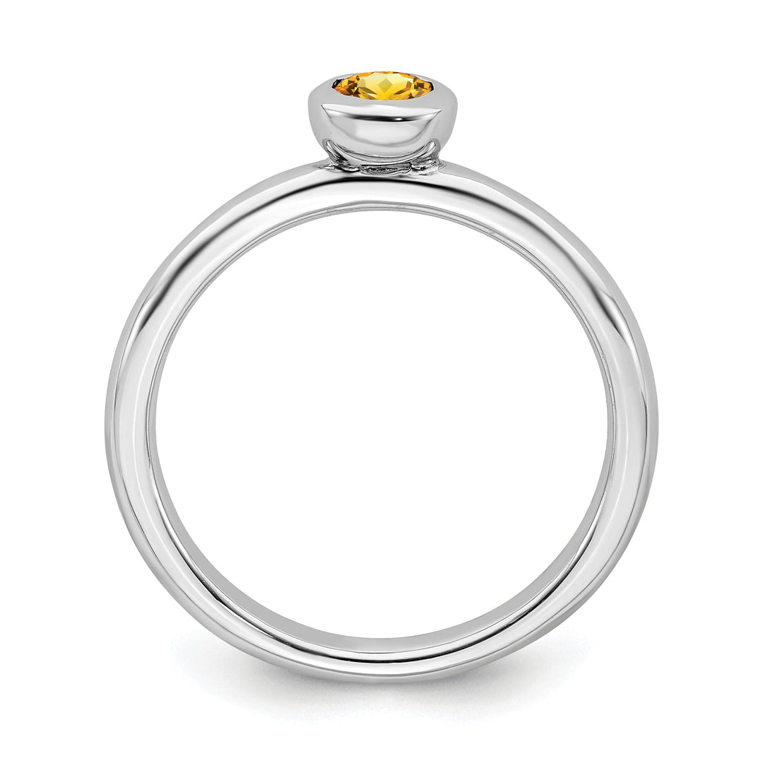 Sterling Silver Low 4MM Round Citrine Ring