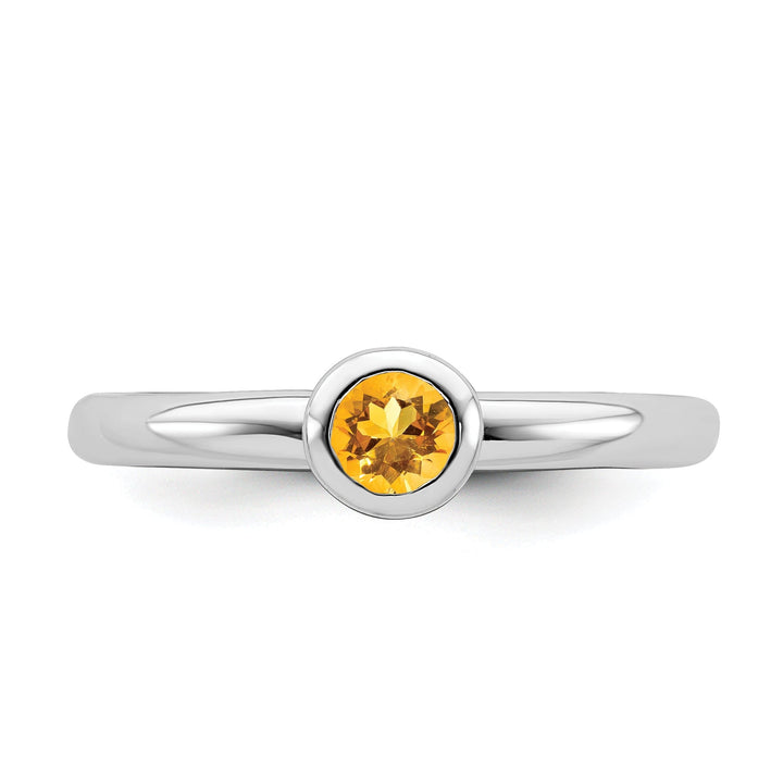 Sterling Silver Low 4MM Round Citrine Ring