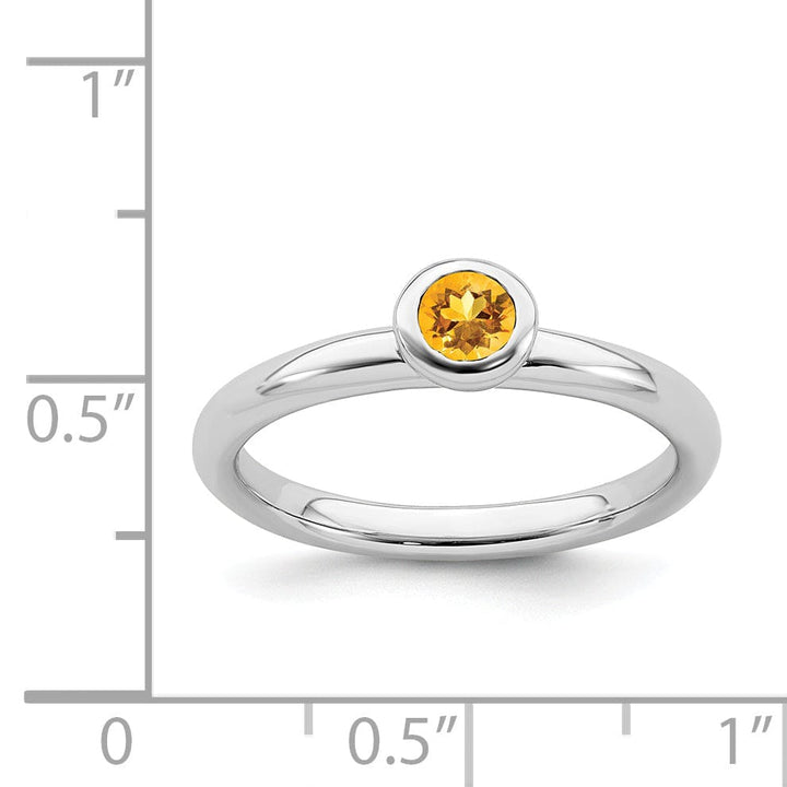 Sterling Silver Low 4MM Round Citrine Ring