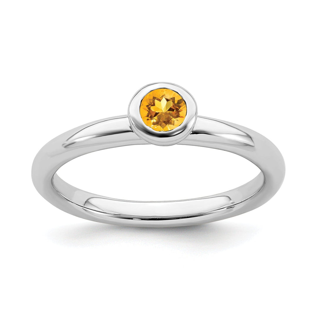 Sterling Silver Low 4MM Round Citrine Ring