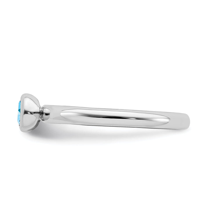 Sterling Silver Low 4MM Round Blue Topaz Ring