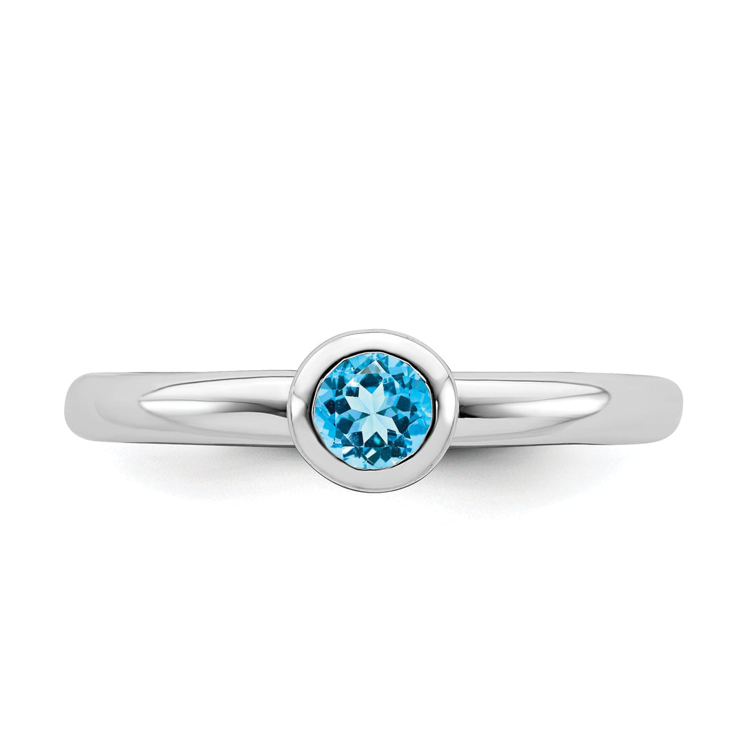 Sterling Silver Low 4MM Round Blue Topaz Ring