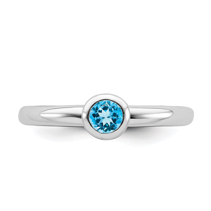 Sterling Silver Low 4MM Round Blue Topaz Ring