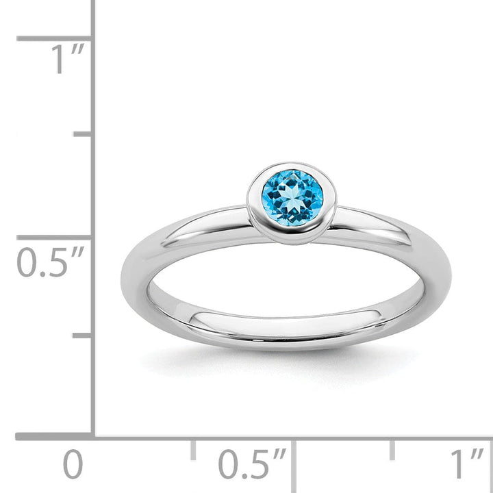Sterling Silver Low 4MM Round Blue Topaz Ring