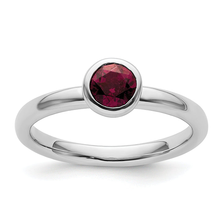 Sterling Silver Low Round Rhodolite Garnet Ring