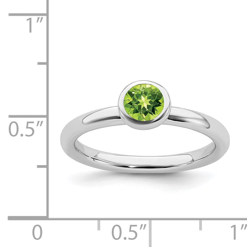 Sterling Silver Low 5MM Round Peridot Ring