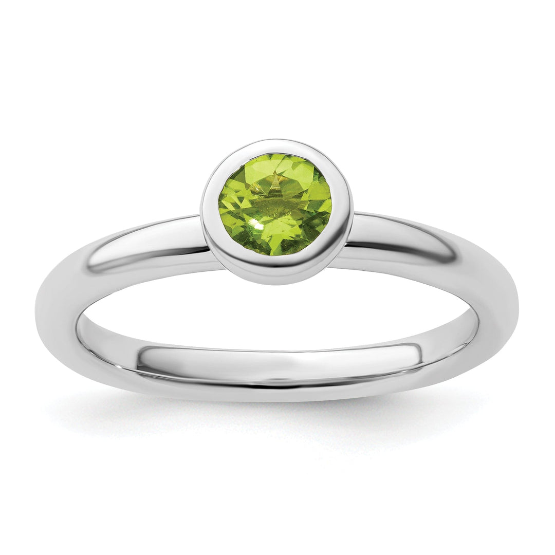 Sterling Silver Low 5MM Round Peridot Ring