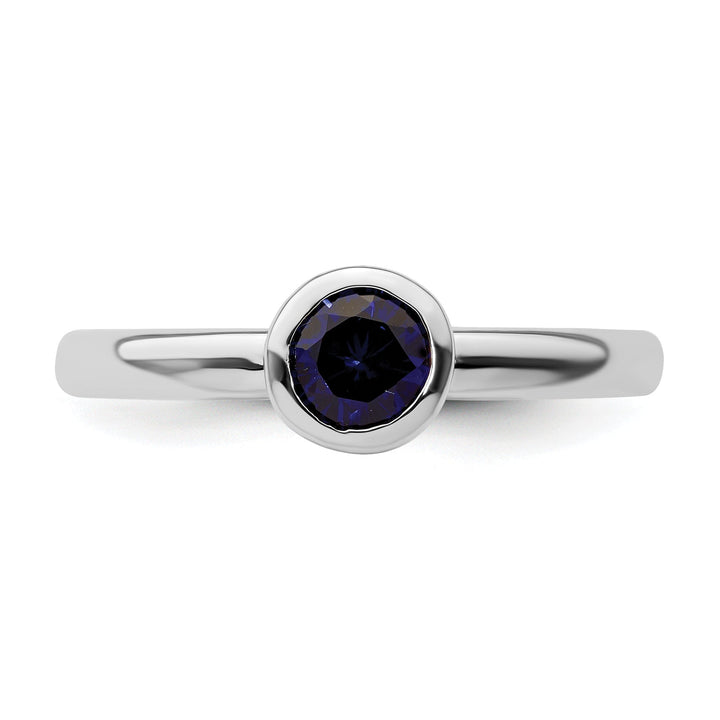 Sterling Silver Round Created Sapphire Ring