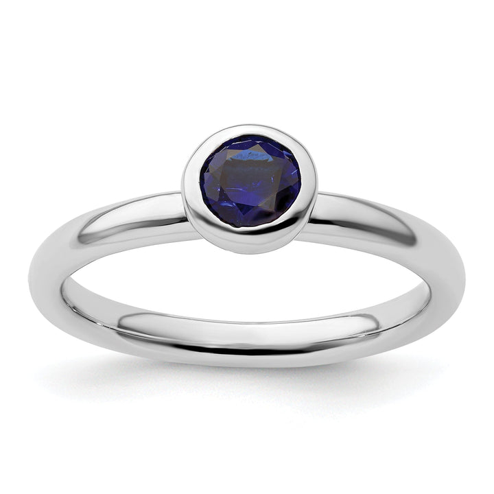 Sterling Silver Round Created Sapphire Ring