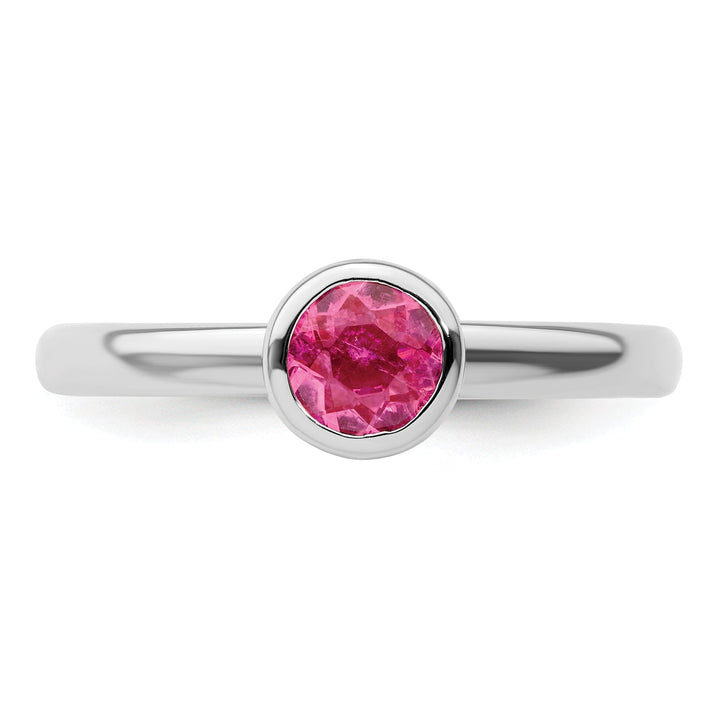 Sterling Silver Round Pink Tourmaline Ring