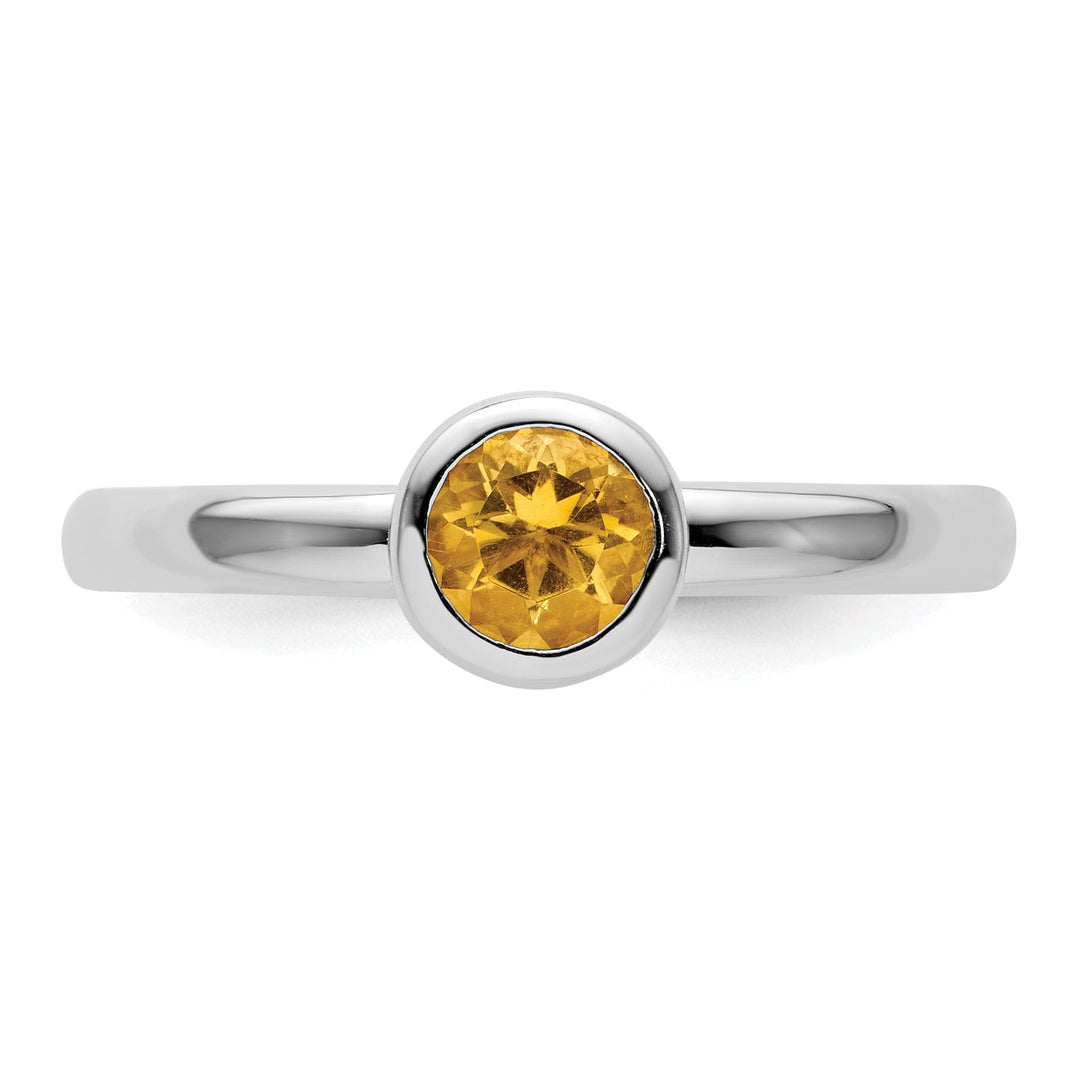 Sterling Silver Low 5MM Round Citrine Ring