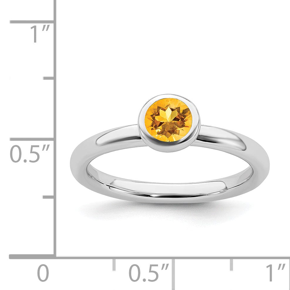 Sterling Silver Low 5MM Round Citrine Ring