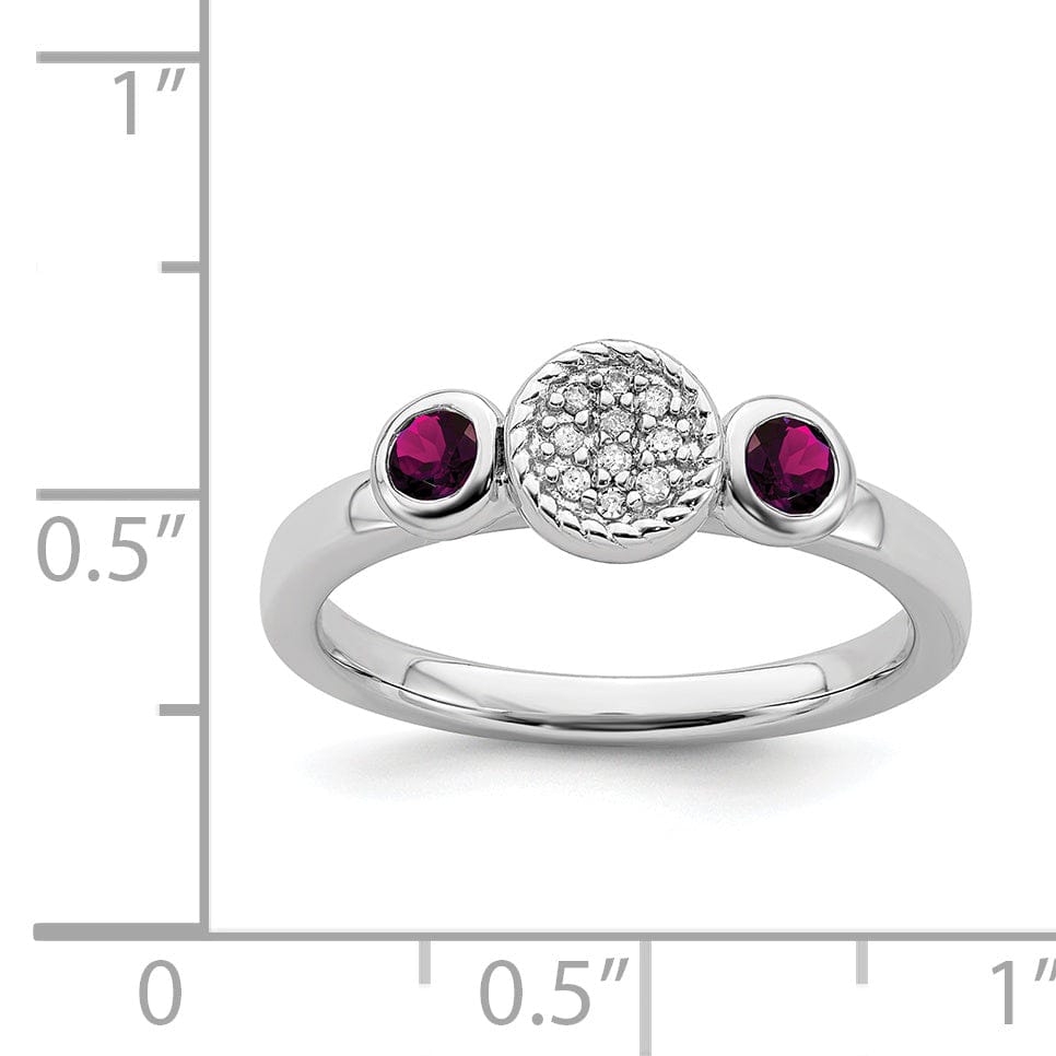 Sterling Silver Double Round Garnet Diamond Ring