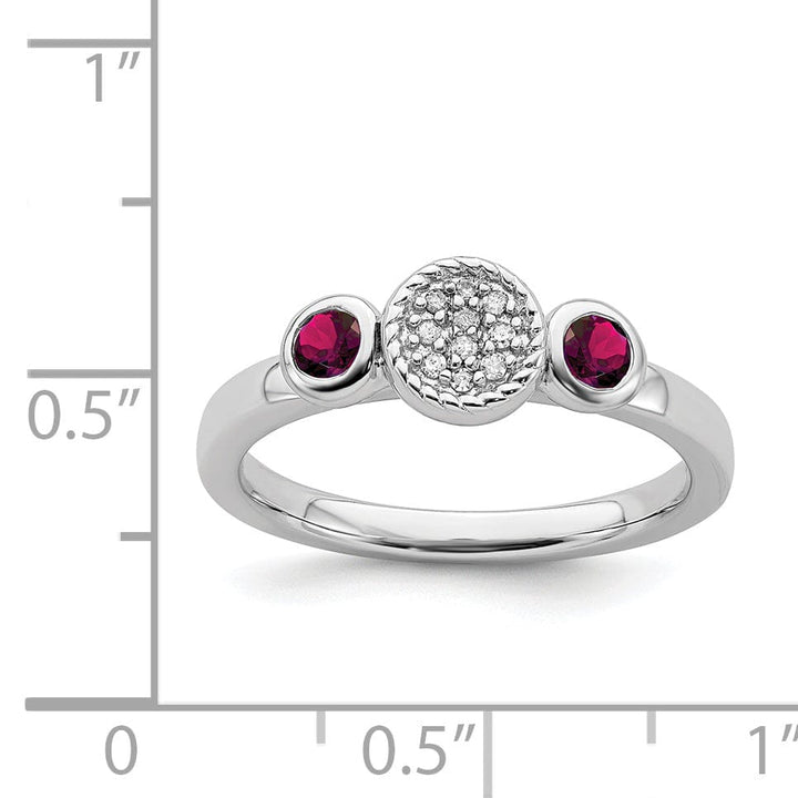 Sterling Silver Round Created Ruby Diamond Ring