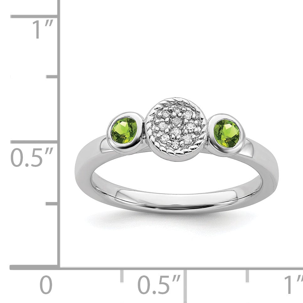 Sterling Silver Double Peridot Diamond Ring