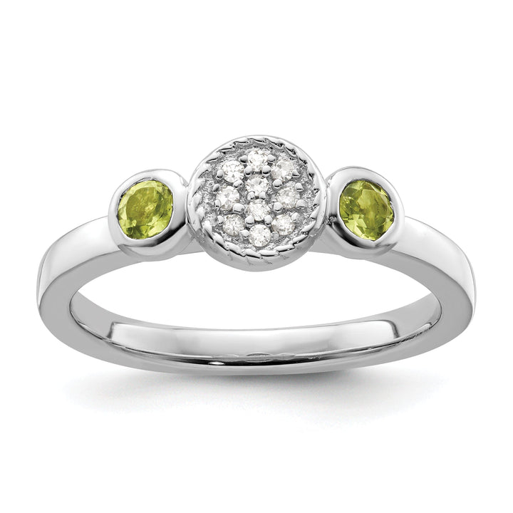 Sterling Silver Double Peridot Diamond Ring