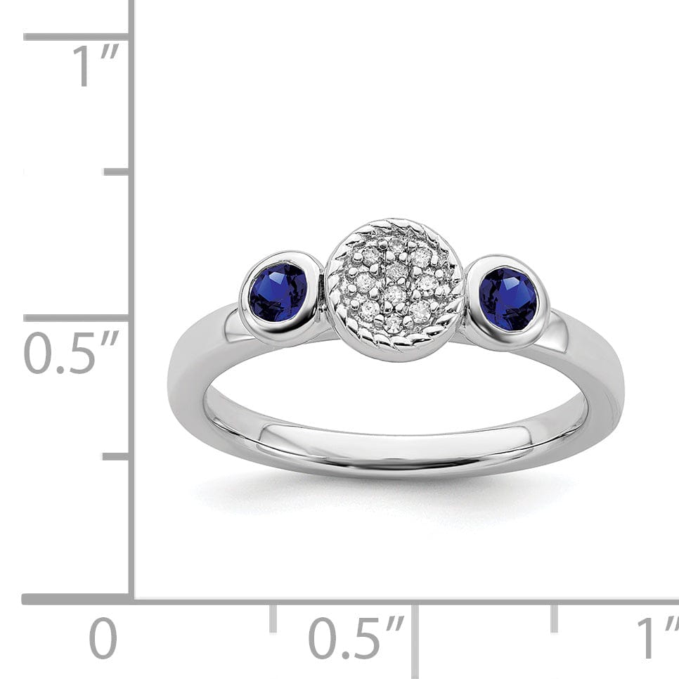 Sterling Silver Created Sapphire Diamond Ring