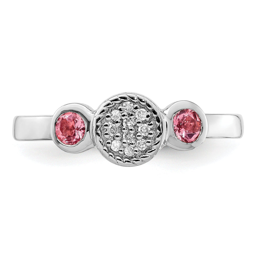 Sterling Silver Pink Tourmaline Diamond Ring