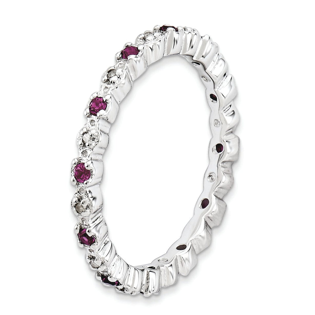 Sterling Silver Rhodolite Garnet Diamond Ring