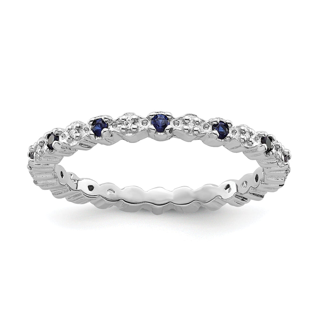 Sterling Silver Created Sapphire Diamond Ring