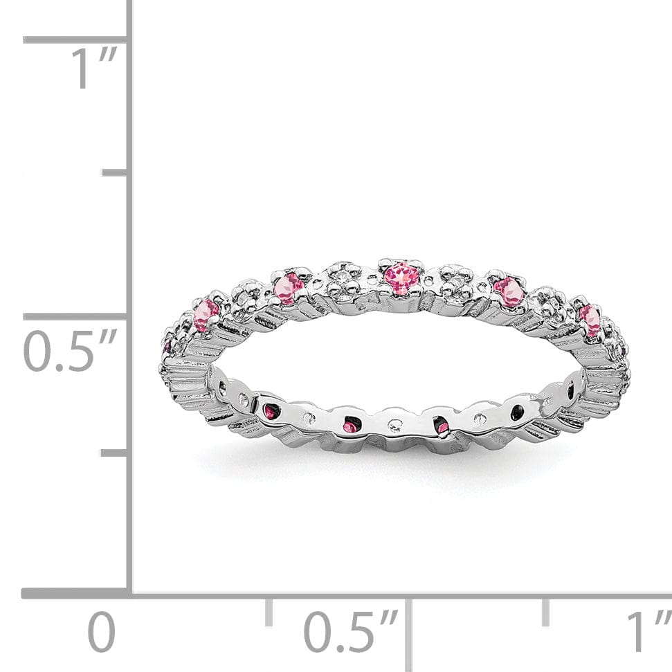 Sterling Silver Pink Tourmaline Diamond Ring