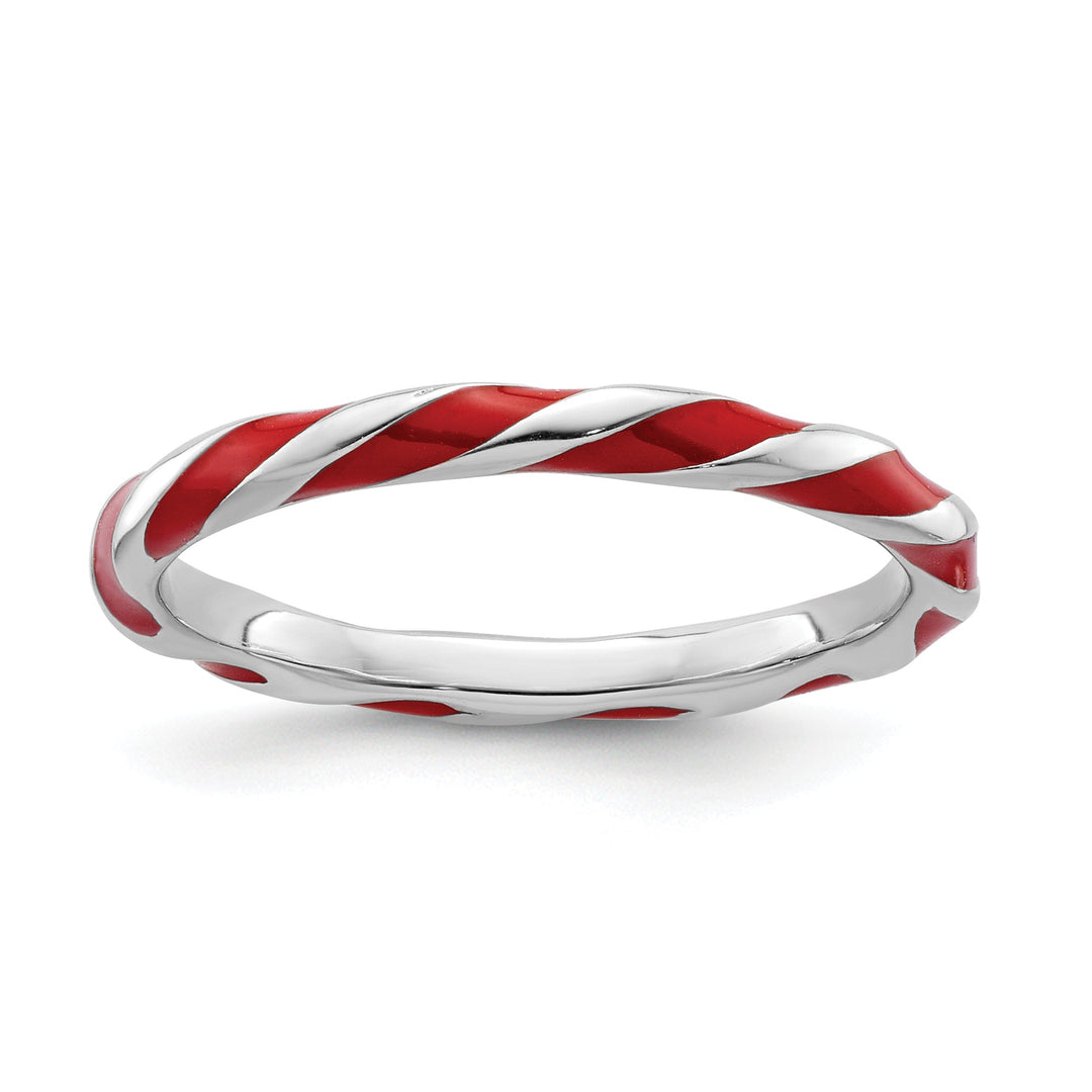 Sterling Silver Red Enameled Stackable Ring