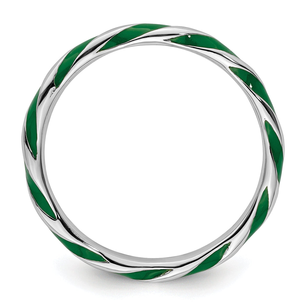 Sterling Silver Green Enameled Stackable Ring