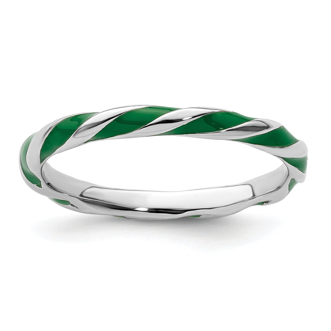 Sterling Silver Green Enameled Stackable Ring