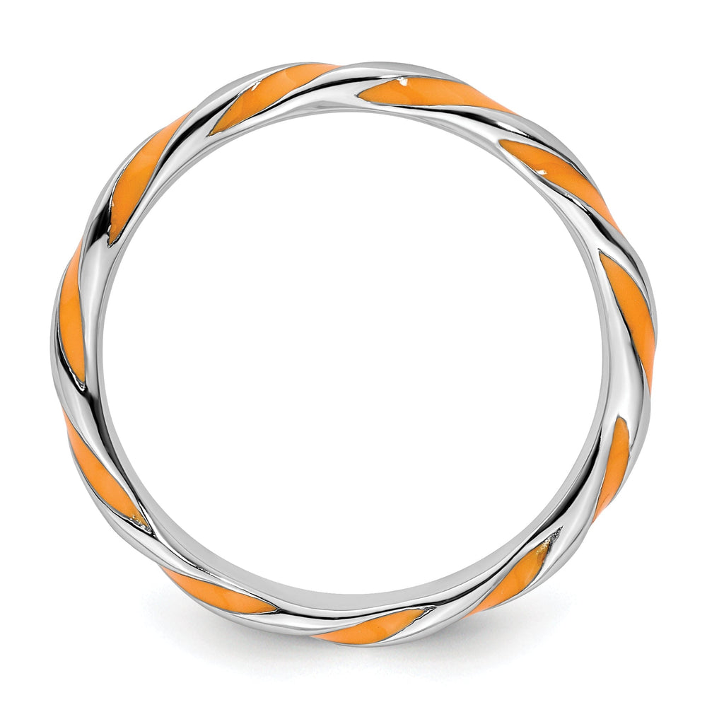 Sterling Silver Orange Enameled Stackable Ring