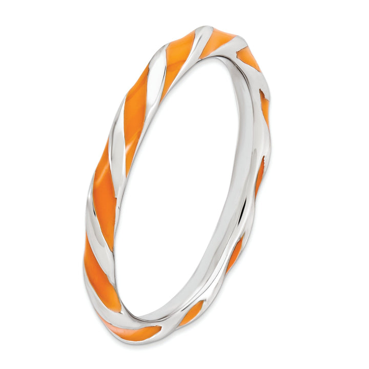 Sterling Silver Orange Enameled Stackable Ring