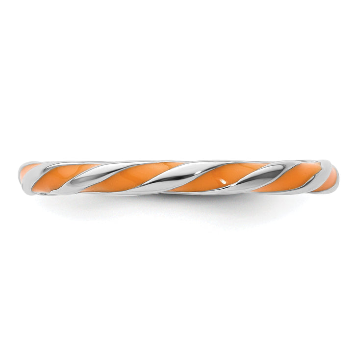 Sterling Silver Orange Enameled Stackable Ring