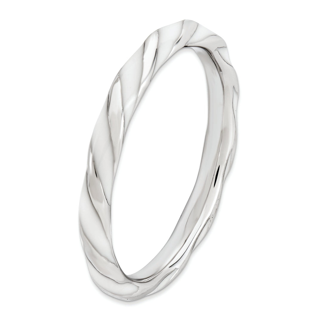 Sterling Silver White Enameled Stackable Ring