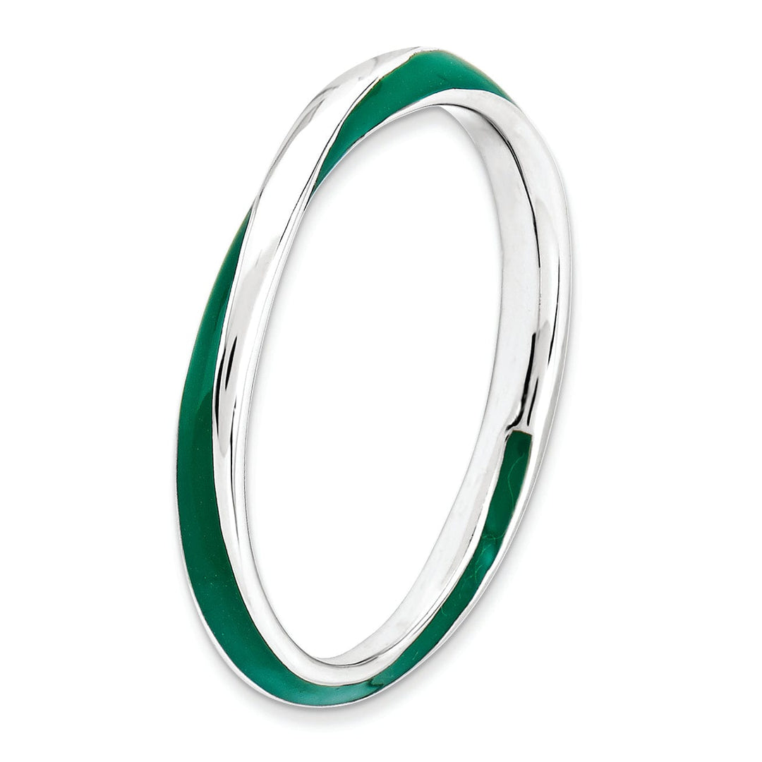 Sterling Silver Green Enameled Stackable Ring