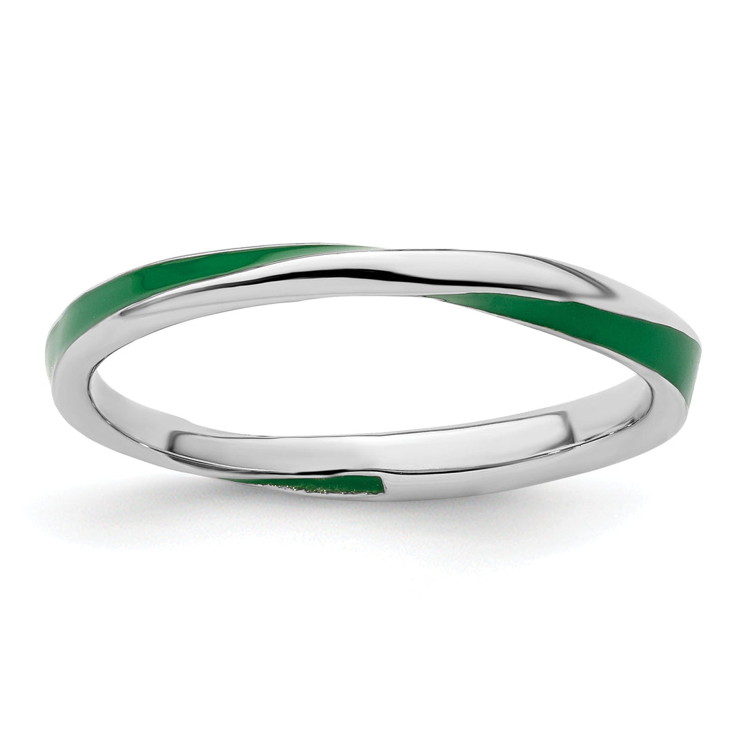 Sterling Silver Green Enameled Stackable Ring