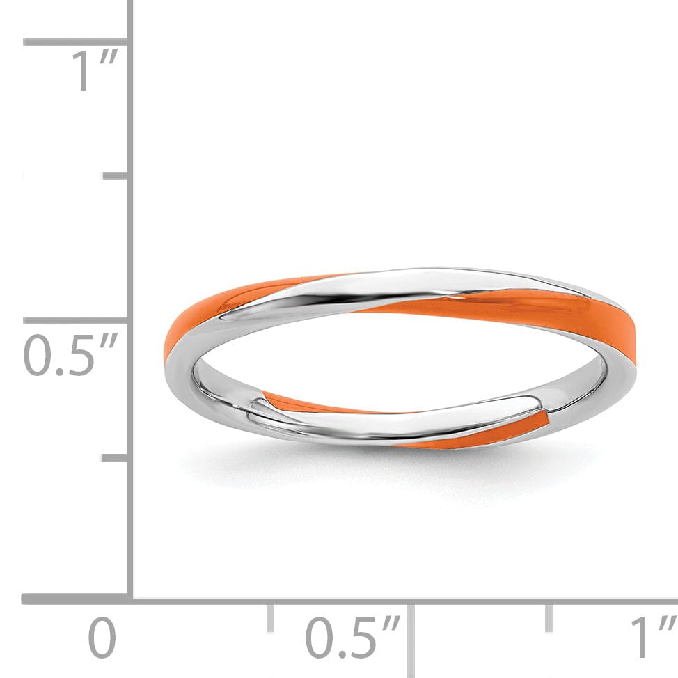 Sterling Silver Orange Enameled Stackable Ring