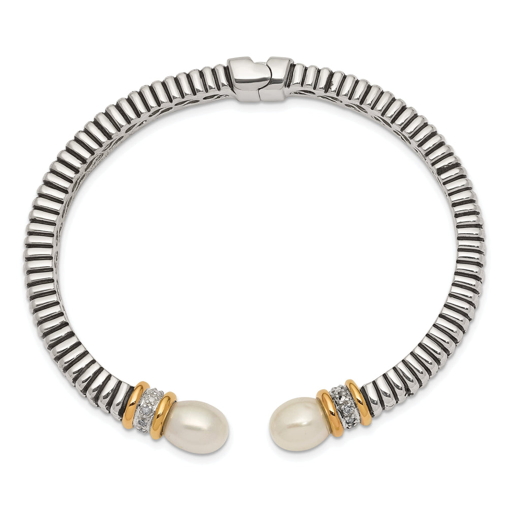 Sterling Silver wGold Pearl Diamond Cuff Bracelet